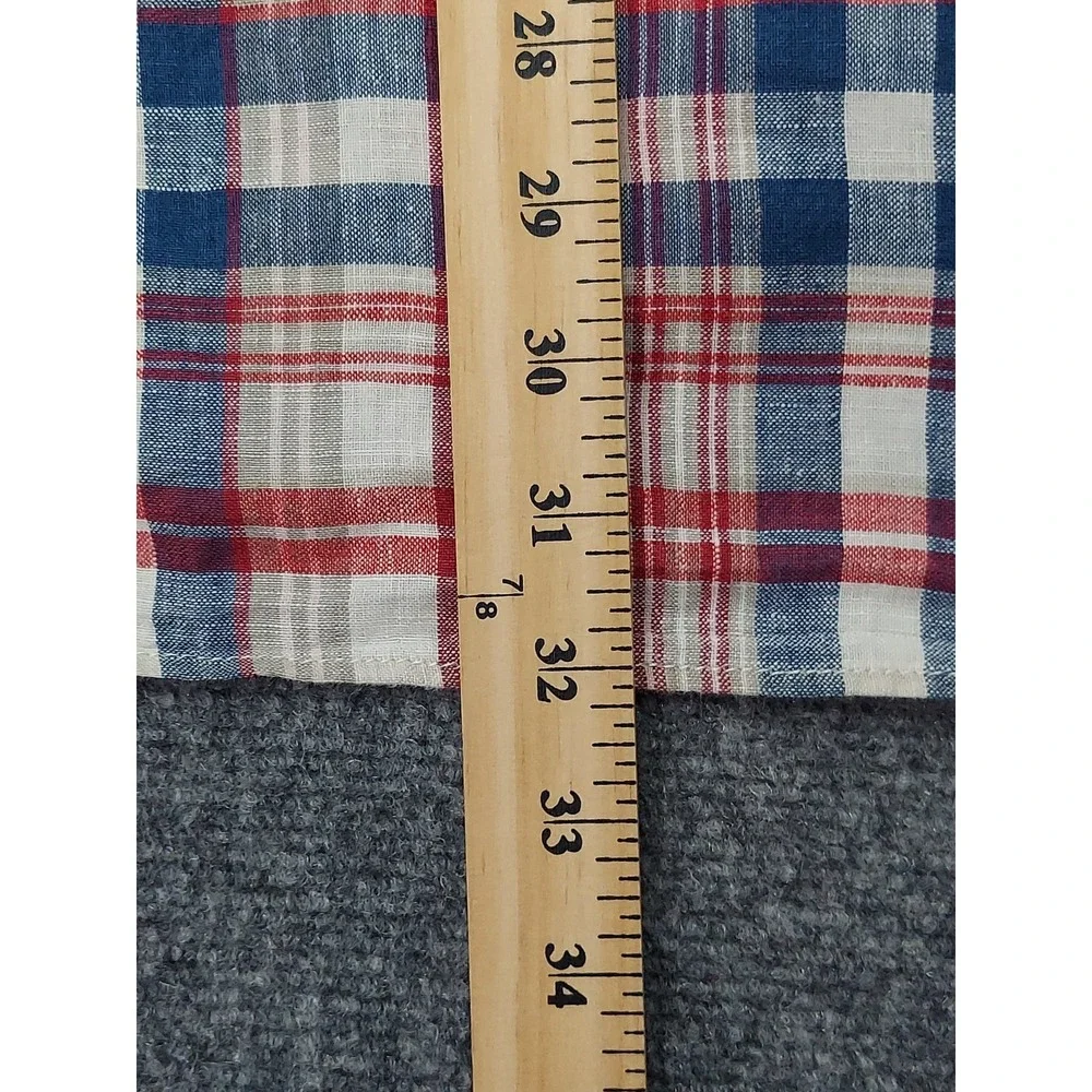 Banana Republic Linen Shirt Mens XL Red Blue Plaid Camden Fit Button Down L/S